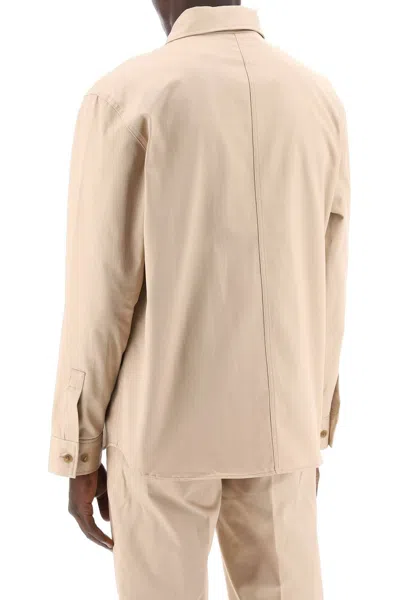 Shop Maison Kitsuné Maison Kitsune Cotton Gabardine Overshirt In Beige