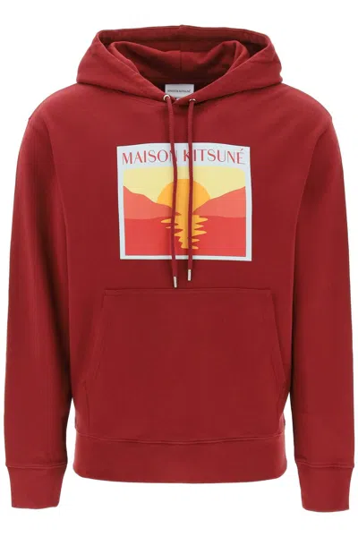 Shop Maison Kitsuné Maison Kitsune Hooded Sweatshirt With Graphic Print In Red