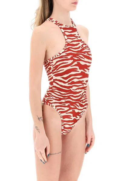Shop Attico The  One Piece Animal Print Swimsuit In Red