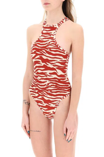 Shop Attico The  One Piece Animal Print Swimsuit In Red