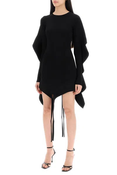 Shop Mugler Asymmetric Mini Dress With Ruffle Details In Black