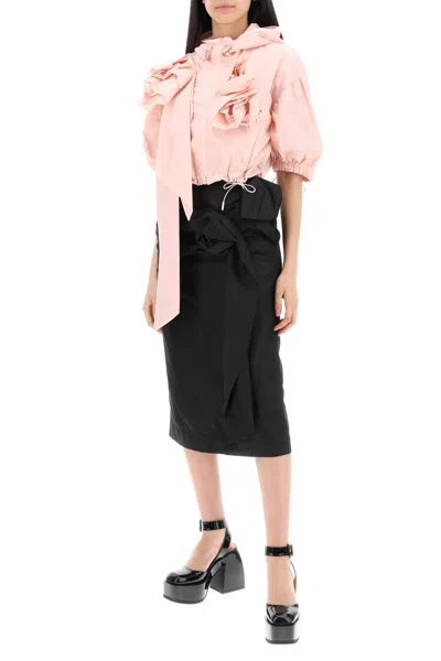 Shop Simone Rocha "cropped Jacket With Rose Detailing" In 粉色的