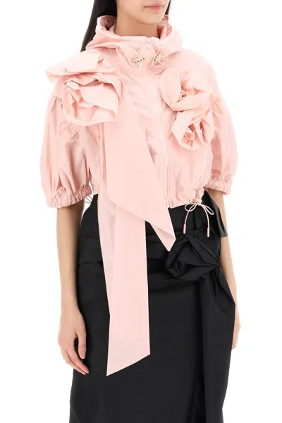 Shop Simone Rocha "cropped Jacket With Rose Detailing" In 粉色的