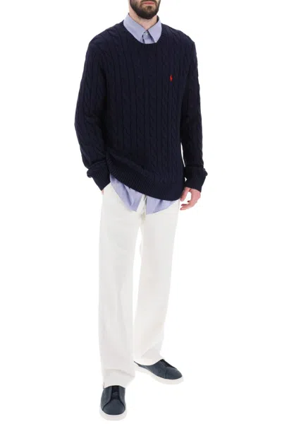 Shop Polo Ralph Lauren Crew Neck Sweater In Cotton Knit In Blue