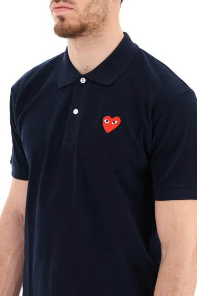 Shop Comme Des Garçons Play Comme Des Garcons Play Heart Polo Shirt In Blue