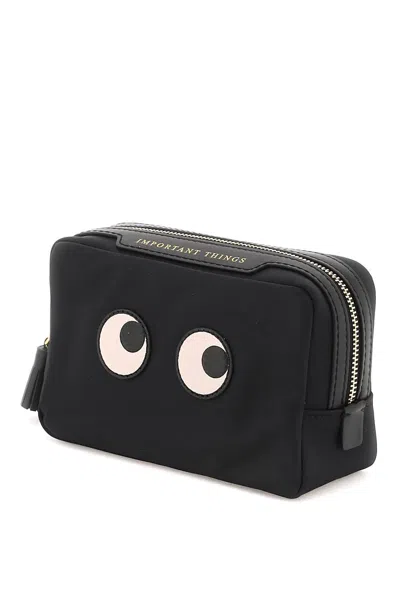 Shop Anya Hindmarch Important Things Eyes Nylon Pouch In 黑色的