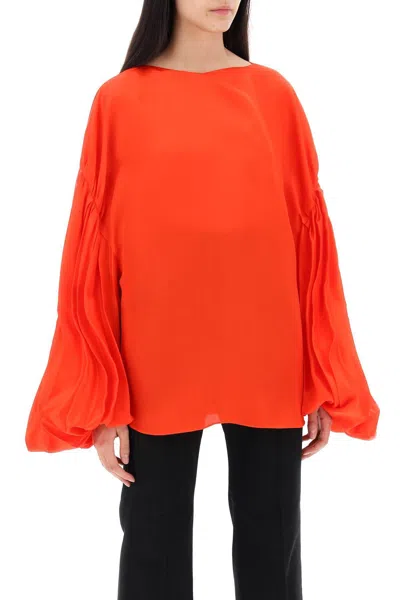 Shop Khaite "quico Blouse With Puffed Sleeves In 红色的