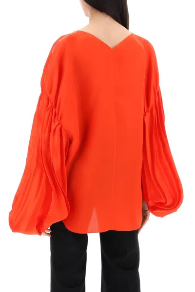 Shop Khaite "quico Blouse With Puffed Sleeves In 红色的