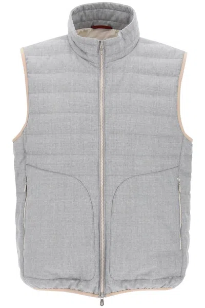 Shop Brunello Cucinelli Wool Down Vest In Grey