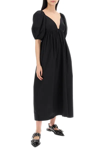 Shop Ganni Maxi Cotton Poplin Dress In In Black