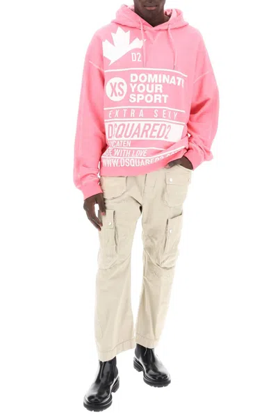 Shop Dsquared2 Printed Hoodie With Burbs Fit Hood In Pink
