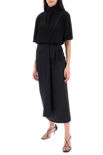 Shop Lemaire Wool Wrap Skirt With Pockets In 黑色的