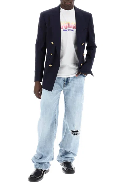 Dsquared2 Navy Blue Wool Twill Jacket In 蓝色的