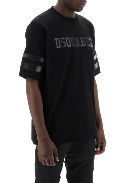 Shop Dsquared2 T Shirt With Faux Leather Inserts In Black