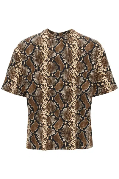 Shop Jil Sander Python Patterned Crewneck T Shirt In 棕色的