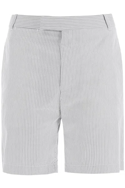 Shop Thom Browne Striped Cotton Bermuda Shorts For Men In Grey