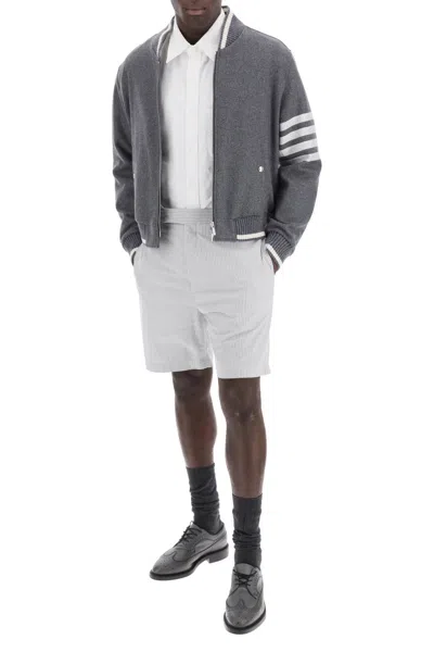 Shop Thom Browne Striped Cotton Bermuda Shorts For Men In Grey