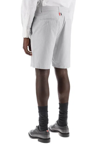 Shop Thom Browne Striped Cotton Bermuda Shorts For Men In Grey