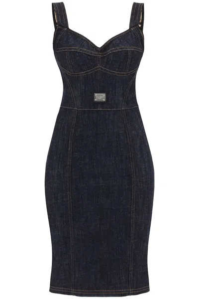 Shop Dolce & Gabbana Denim Bustier Dress In 蓝色的