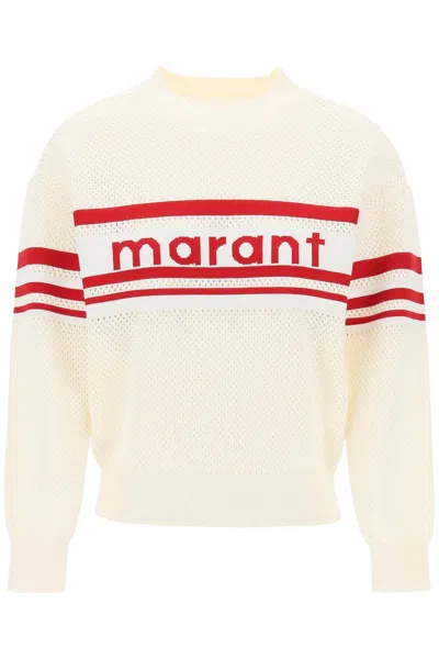 Shop Isabel Marant Étoile Isabel Marant Etoile "arwen Logo Perforated Knit Pullover In 白色的