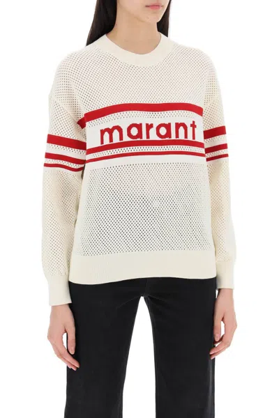 Shop Isabel Marant Étoile Isabel Marant Etoile "arwen Logo Perforated Knit Pullover In 白色的