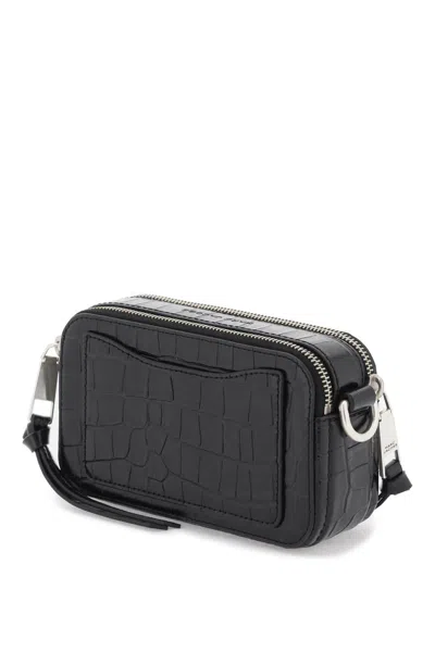 Shop Marc Jacobs The Croc Embossed Shoulder Snapshot Bag In 黑色的