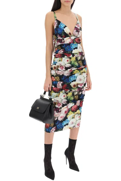 Shop Dolce & Gabbana Nocturnal Flower Draped Midi Dress In 多色的