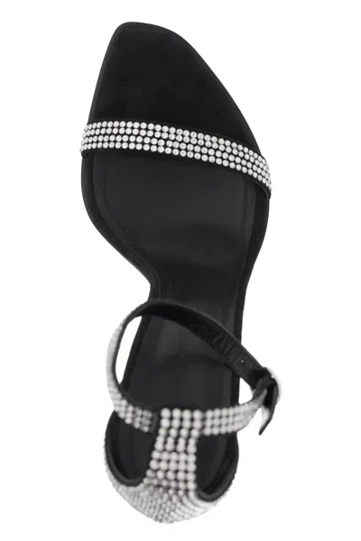 Shop Amina Muaddi Crystals 'kim' Sandals In Black