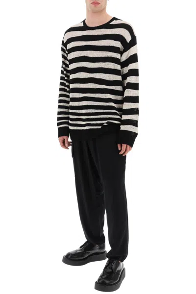 Shop Yohji Yamamoto Striped Pure Cotton Sweater In 白色的