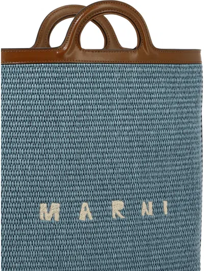 Shop Marni Raffia Effect Handbag In 浅蓝色