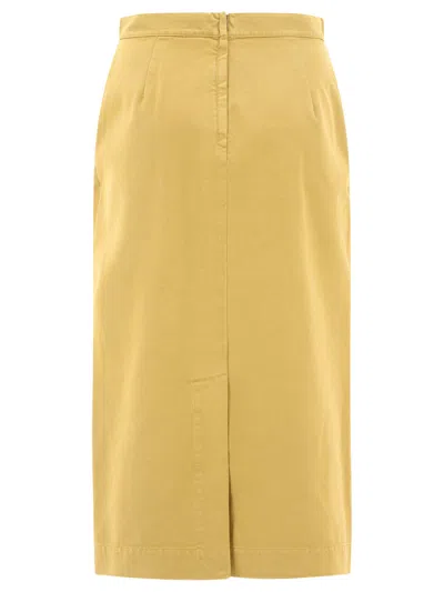 Shop Max Mara "denver" Straight Fit Gabardine Skirt In Yellow