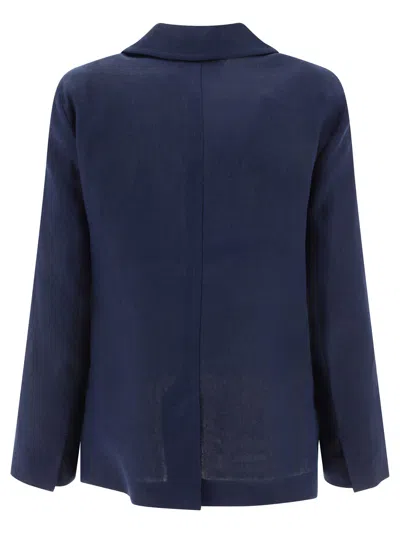 Shop Max Mara S "socrate" Single Breasted Linen Blazer In Blue