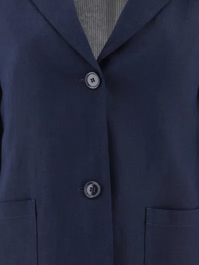 Shop Max Mara S "socrate" Single Breasted Linen Blazer In Blue