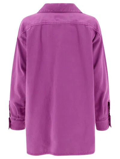 Shop Max Mara "loretta" Cotton Drill Oversized Blouse In Purple