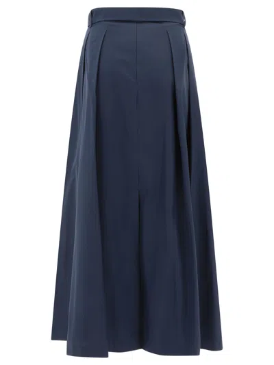 Shop Max Mara S "gilda" Pleated Cotton Poplin Skirt In Blue