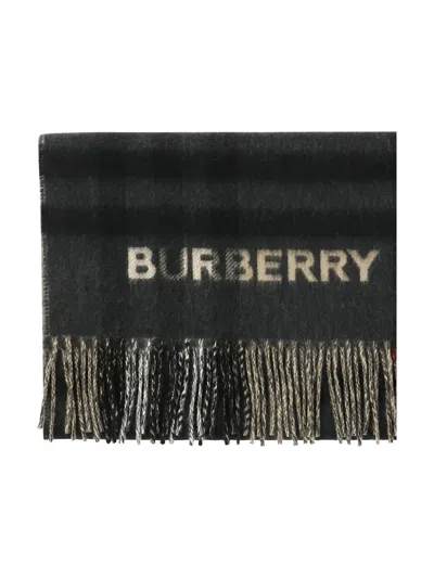 Shop Burberry Contrast Check Cashmere Scarf In 灰色的