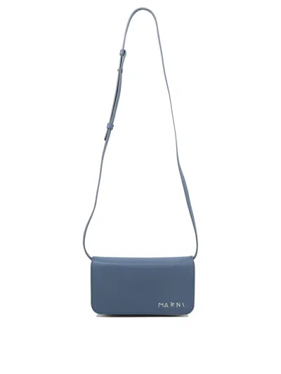 Shop Marni Crossbody Bag With Mending In 浅蓝色