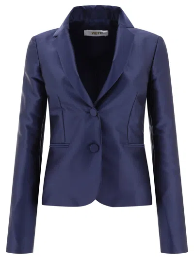Fit F.it Satin Single Breasted Blazer In Blue