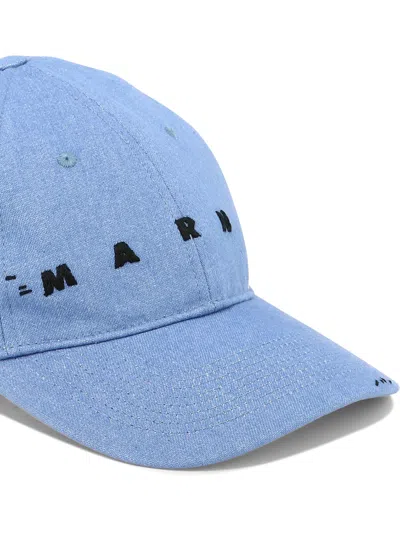 Shop Marni Embroidered Cap In Light Blue