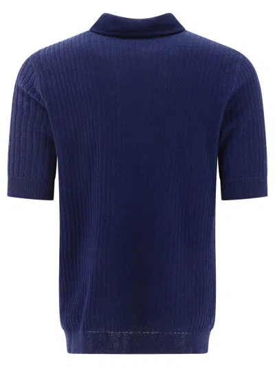 Shop Lardini Ribbed Polo Shirt In 蓝色的