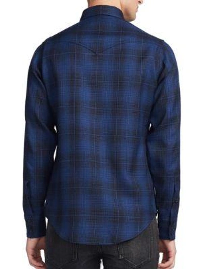 Shop Saint Laurent Shadow Plaid Wool Shirt In Blue