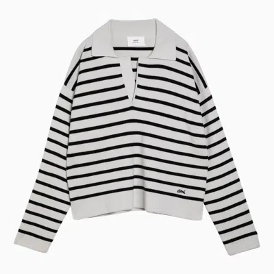 Shop Ami Alexandre Mattiussi Ami Paris Chalk White/black Striped Sweater In Wool And Cotton