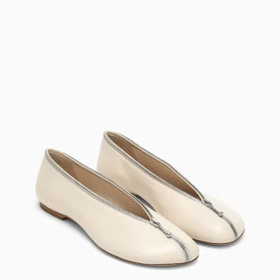 Shop Burberry Sadler Ballerina With Light Beige Leather Zip