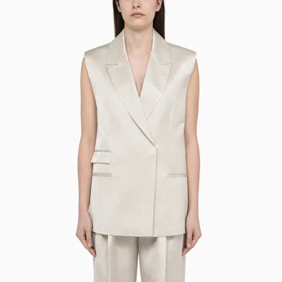 Shop Calvin Klein Beige Single Breasted Waistcoat In Viscose Blend