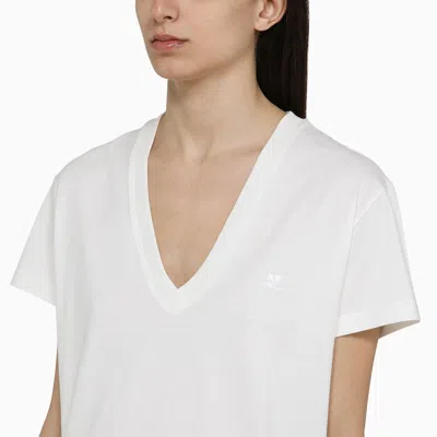 Shop Courrèges White Cotton V Neck T Shirt