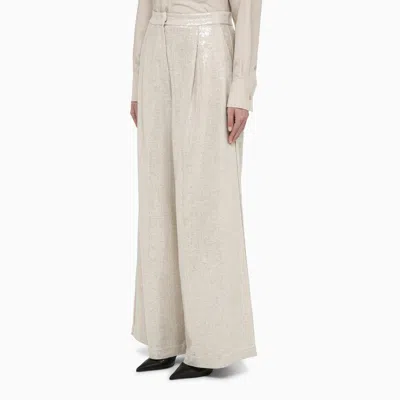 Shop Federica Tosi Bamboo Coloured Wide Trousers With Micro Sequins