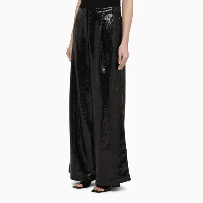 Shop Federica Tosi Black Wide Trousers With Micro Sequins
