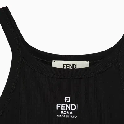 Shop Fendi Black Cotton Tank Top With Logo