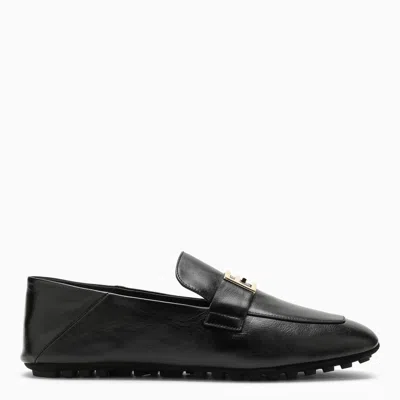 Shop Fendi Black Leather Baguette Loafer