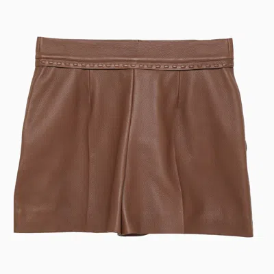 Shop Fendi Brown Leather Shorts